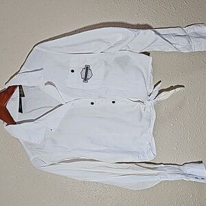 Harvey Davidson White Cropped Shirt